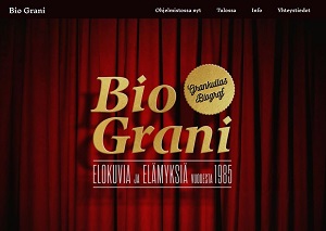 Bio Grani webbisivuston etusivu, punainen esirippu
